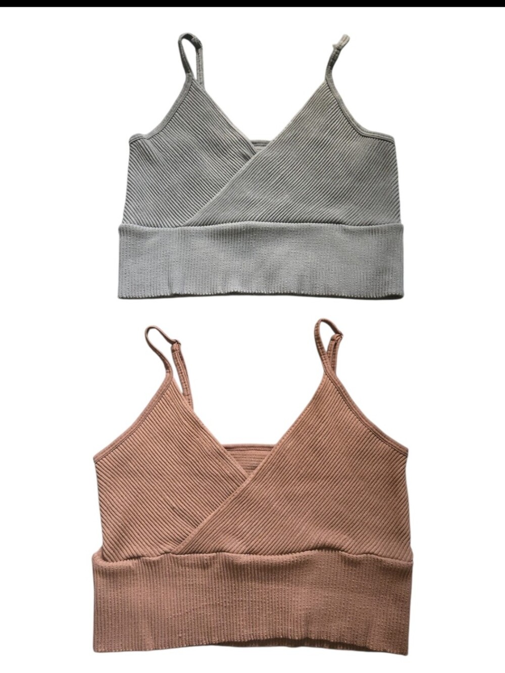 Ribbed Cropped Cami - Gray & Dusty Rose - M/L